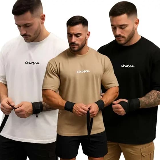 KIT Camisetas Chosen Jesus Oversized Masculina Cristã Premium 100% Algodão Streetwear Academia