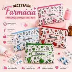 Nécessaire Farmacinha com escrita Farmácia - Porta Remédios e Medicamentos