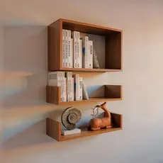 Kit 3 Prateleiras em MDF 1 Nicho Retangular + 2 Prateleiras U Para Sala e Quarto 50cm Amadeirado