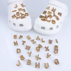 Para Set 26 Glod Letters Az Diamond Bright Shoes Charm Button