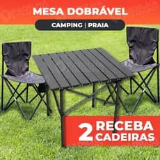 Kit Jogo de Mesa Camping Dobrável Portátil + Cadeira Camping com Bolso Pesca Praia Acampamento