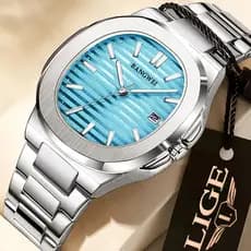 LIGE relogio de luxo masculino negócios à prova dwaterproof água relógio luminoso data aço inoxidável quartzo relógio