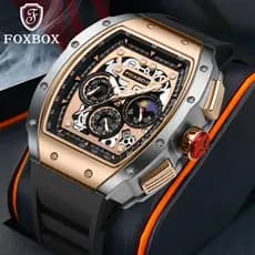 FOXBOX Fashion Men Watch Luxury Sport Silicone Band Relógios De Quartzo Cronógrafo À Prova D'água Relógio De Pulso