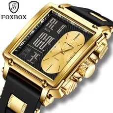 FOXBOX Relógio Digital Masculino Moda Quadrado Esportes À Prova D'água Luxo De Pulso De Quartzo