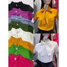 Blusa Manga Curta Feminina Evangélica Renda Crepe09 codigo 114