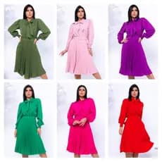 Vestido plissado MANGA LONGA COM LAÇO FRONTAL CINTO FIVELA MODA FEMININA cód.102