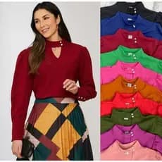 BLUSA MANGA LONGA COM BOTÃO MODA EVANGÉLICA 135