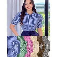 BLUSA SOCIAL LISTRADA GOLA COLARINHO MODA FEMININA