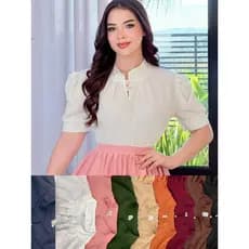 BLUSA FEMININA SOCIAL MANGA BUFANTE  DOIS BOTOES