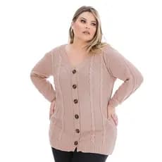Blusa Casaco De Frio Botão  Trançado  Tricot Plus Size Inverno Básico - 011