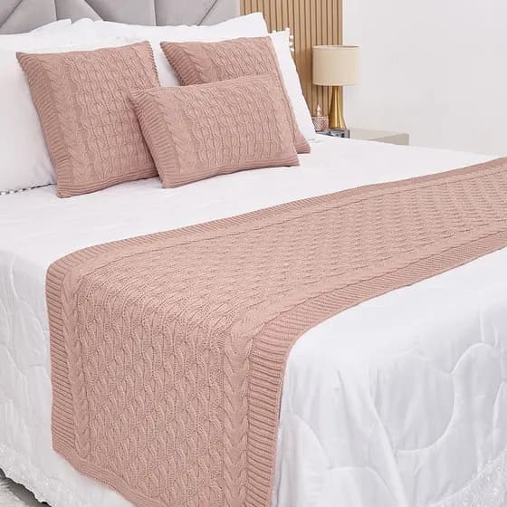 Kit Peseira Tricot Cama Casal Queen Sofisticada + 3 Capas Almofadas