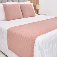 Kit Peseira Manta Tricot Cama Casal Queen King Efeito 3D + 2 Capas Almofadas