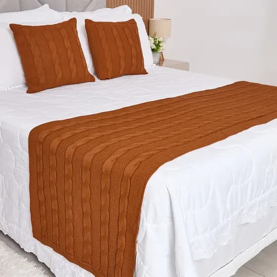 Peseira Manta Tricot Cama Casal Queen Tranças - SOMENTE A PESEIRA