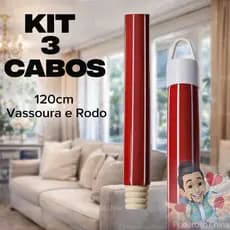 3 Cabos de Vassoura e Rodos 120cm de Madeira Plastificado Universal com Rosca e Ponteira para Pendurar