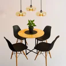 Mesa De Jantar Redonda Para 4 Lugares Cadeiras Estilo Industrial De Ferro Com Tampo De Madeira Maciça Decorativa