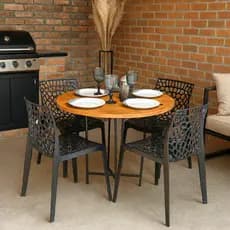Mesa De Jantar Redonda 70cm Tampo Em Madeira Maciça Cor Imbuia Marrom Pés Em Ferro Industrial Preto