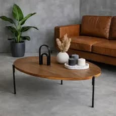 Mesa de Centro Sala Sofá Design Autoral Decoração em Madeira Natural Imbuia e Ferro Estilo Industrial Minimalista