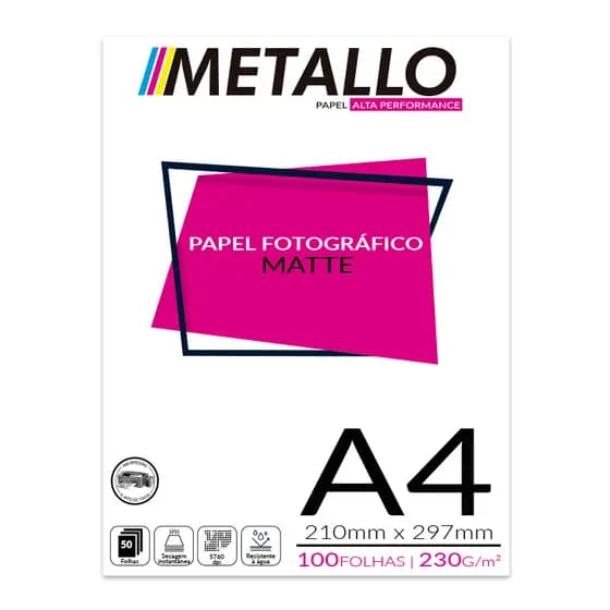 Papel Fotográfico Matte 230g A4 - 100 Folhas