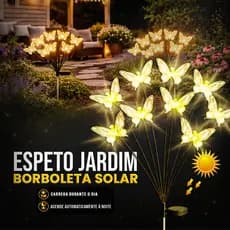 Borboleta Solar Jardim LED Espeto Decorativo Luz Automática Externa 8 LEDs Prova D'Água ip66