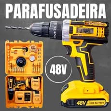 Furadeira Parafusadeira Impacto 48V Mais Completa Sem Fio Portátil 2 Baterias Base Carregadora Polir