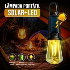 Lâmpada Solar LED Portátil Recarregável USB-C 3 Modos Luz Branco Quente Resistente Água