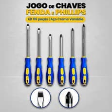 Jogo de Chaves de Fenda e Phillips 6 Peças – Aço Cromo Vanádio com Ponta Magnética