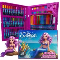 Maleta de Pintura da Sereia 150 Peças Infantil Estúdio Completo Menina