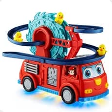 Caminhão Bombeiro Escorregador Montanha Russa 2 em 1 Patinhos Brinquedo Musical Infantil Luz e Som