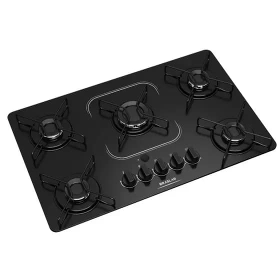 Cooktop 5 bocas Braslar Pop  Preto Mesa de Vidro com Acendimento Automaticao - Bivolt