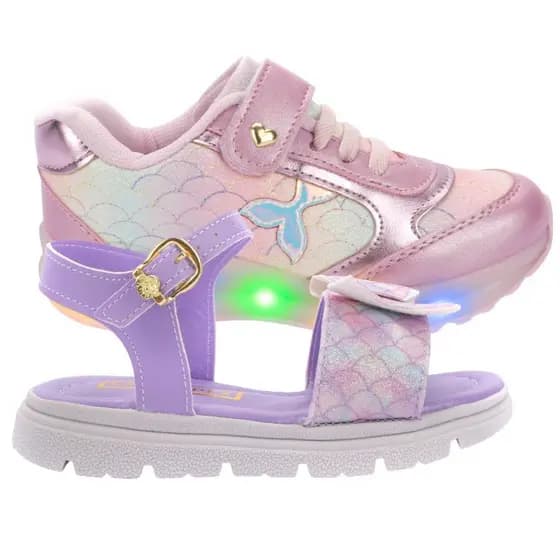 Kit Tenis Infantil Menina Sereia Led e Sandalia Infantil Menina Sereia Tenis infantil Feminino Sandalia