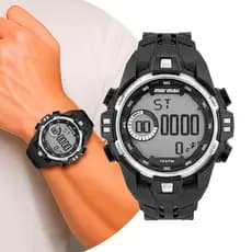 Relógio Masculino Digital Preto e Prata Esportivo Surf com Pulseira de Silicone à Prova D' Água Mormaii Original