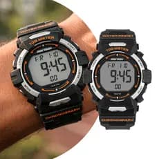 Relógio Masculino Digital Esportivo Preto e Laranja com Caixa de Polímero e Pulseira de Silicone à Prova D Água Mormaii