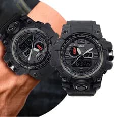Relógio Masculino Digital Analógico Preto com Pulseira de Silicone à Prova D' Água Militar Tático Shock Onix Original