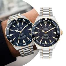 Relógio Masculino Analógico e Digital Prata e Azul com Pulseira e Caixa de Aço Inoxidável Skydiver Luxo Elegante Technos