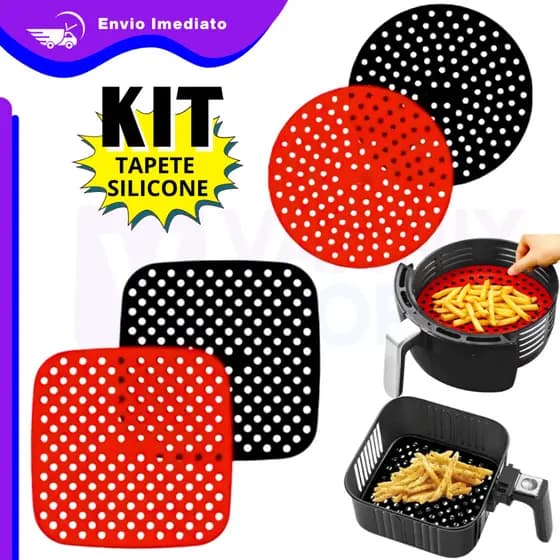 KIT Tapete Silicone Air Fryer Antiaderente – Redondo e Quadrado | Não Gruda, Reutilizável/Resistente