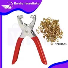 Alicate Manual Aplicador de Ilhós Profissional + 100 Ilhoses Dourados
