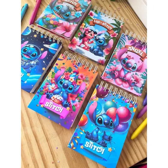 kit 6 Bloco de Anotações Capa Dura Bloquinho personalizado tamanho A7 com tema STITCH