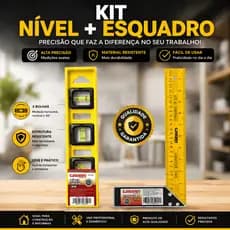 Kit Esquadro e Nível Polímero 3 Bolhas Pedreiro Carpinteiro Metálico Aço Profissional Régua 30 cm