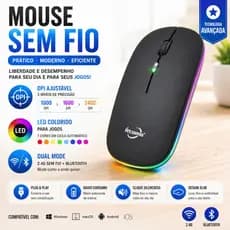 Mouse Sem Fio Led  Sensibilidade Ajustável Duplo Modo Wireless Bluetooth PC Notebook MAC Computador