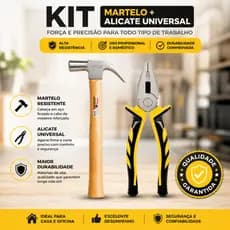 Kit Martelo Unha Cabo de Madeira e Alicate Universal Emborrachado Aço Universal Resistente