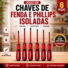 Jogo De Chave De Fenda E Philips Isolada Imantadas 6 Peças Para Eletricista Emborrachada