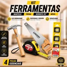 Kit Jogo Ferramentas Martelo Serrote Nível Trena 3 m Duravel Resistente Carpinteiro Marceneiro Obra