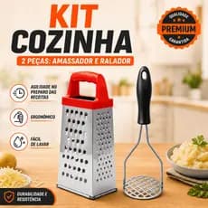 Kit Ralador 4 Faces e Amassador De Batata Espremedor Legumes Aço Inox Utensílios Cozinha Multiuso