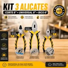 Kit Alicate Universal Bico Corte Cabo Emborrachado Aço Resistente Utilidades Profissional Durável