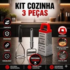 Kit Amassador De Batatas + Descascador de Legumes e Frutas + Ralador Multiuso Cozinha Prático Inox