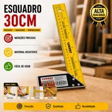 Esquadro 30 cm Régua Carpinteiro Pedreiro Serralheiro Metálico Aço Profissional Preciso Medição