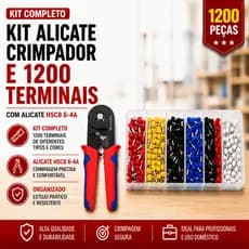 Kit Alicate Crimpar e Prensa Box Com 1200 Terminal Ilhós 0,25 A 10mm Caixa Organizadora Eletricista