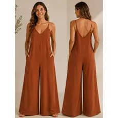 Macacão Longo Feminino Pantalona Soltinho Elegante Com Alça e bolsos