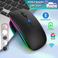 Mouse Sem Fio Home Office Recarregável Led RGB Clique Silencioso 2.4 Ghz Ergonômico