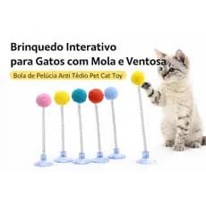 Brinquedo Interativo para Gatos com Mola e Ventosa Base Fixa Bola de Pelúcia Anti Tédio Pet Cat Toy